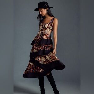 Anthropologie Floral Tiered Midi Dress